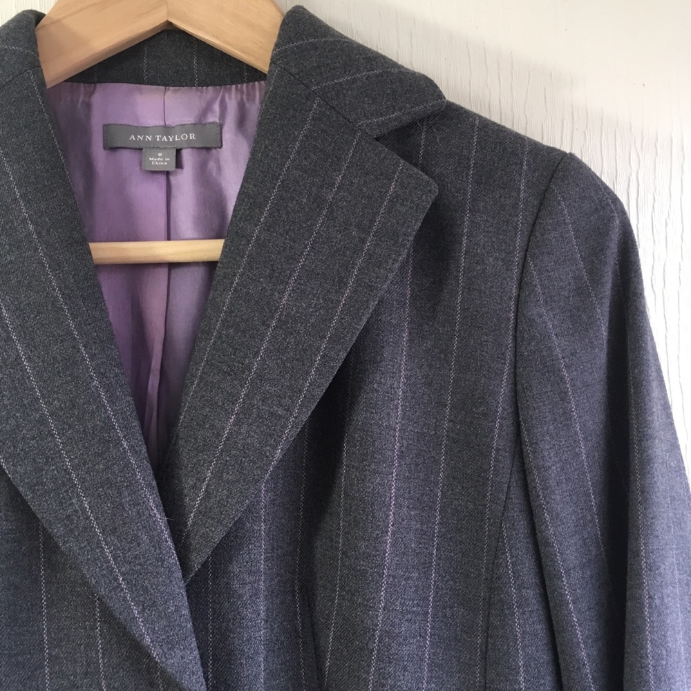 Ann Taylor Wool Charcoal Pinstripe Suit